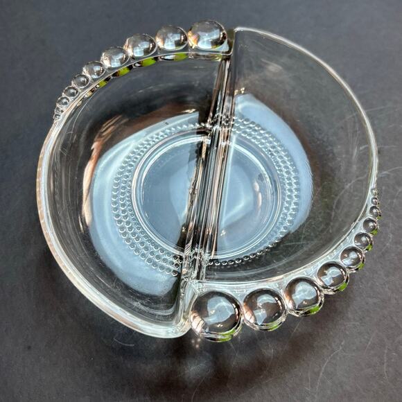 Vintage Duncan & Miller Clear Glass Teardrop Divided Relish Nut Candy Dish - Picture 4 of 4